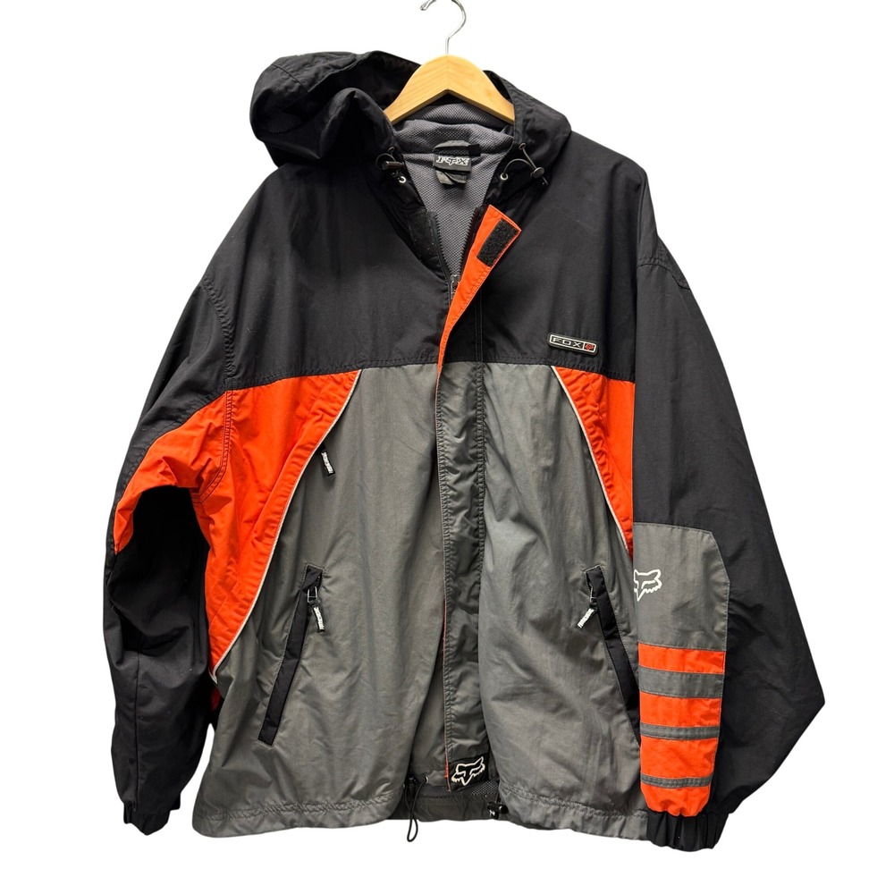 Fox Racing Jacket Mens XL Colorblock Black Orange Grey Moto Full Zip Hooded